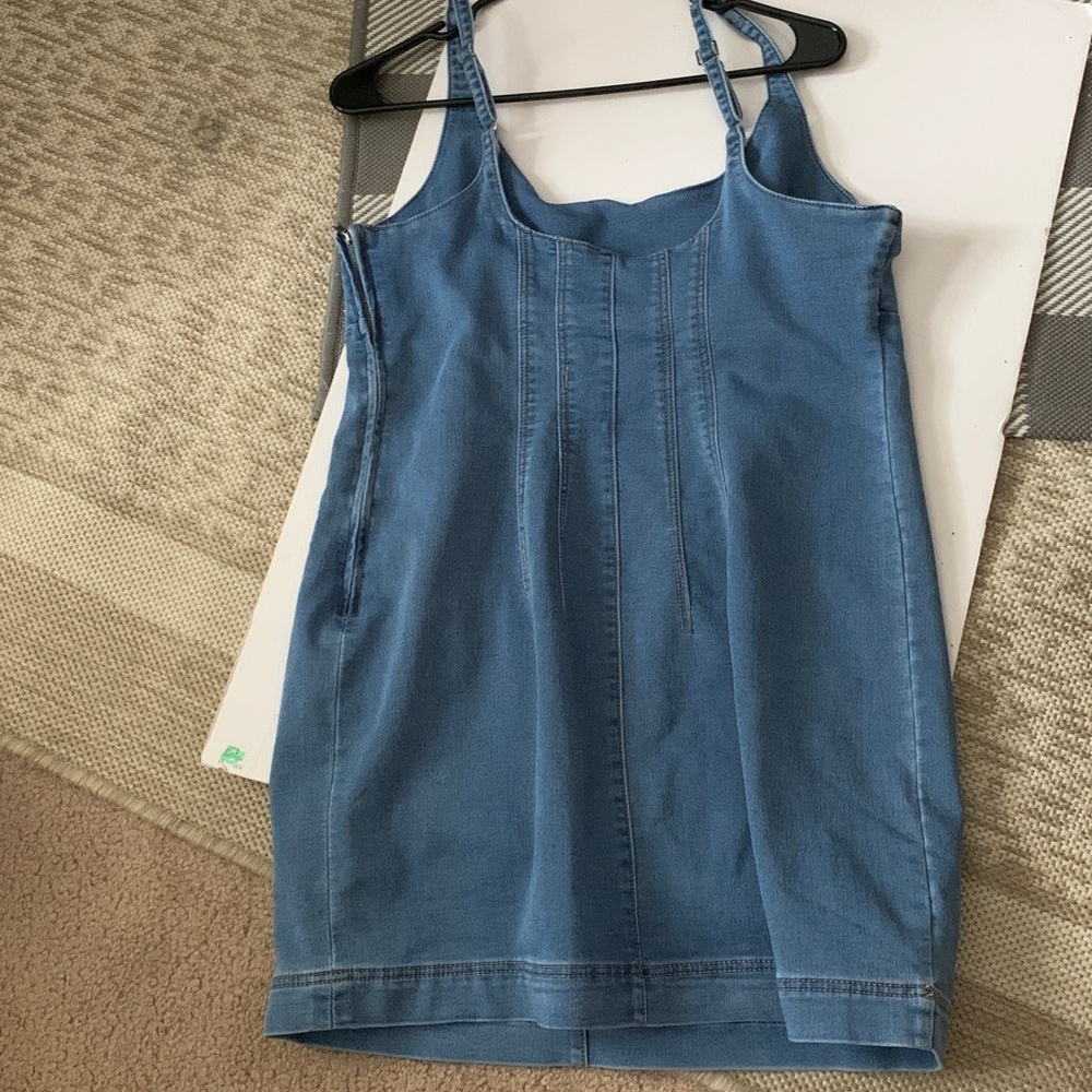 ⁠No Boundaries Y2K Blue Stretch Denim Mini Dress Bodycon Size L 12-14⁠